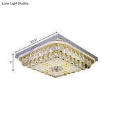 Modern Chrome Square Ceiling Light Fixture With Clear Crystal Blocks And Led – Ideal For Bedrooms