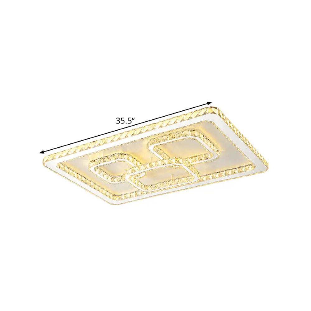 Modern Chrome Square Led Flush Mount Ceiling Lamp With Warm/White Light And Beveled Glass Available