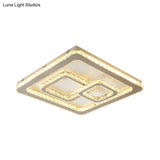 Modern Chrome Square Led Flush Mount Ceiling Lamp With Warm/White Light And Beveled Glass Available