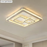 Modern Chrome Square Led Flush Mount Ceiling Lamp With Warm/White Light And Beveled Glass Available