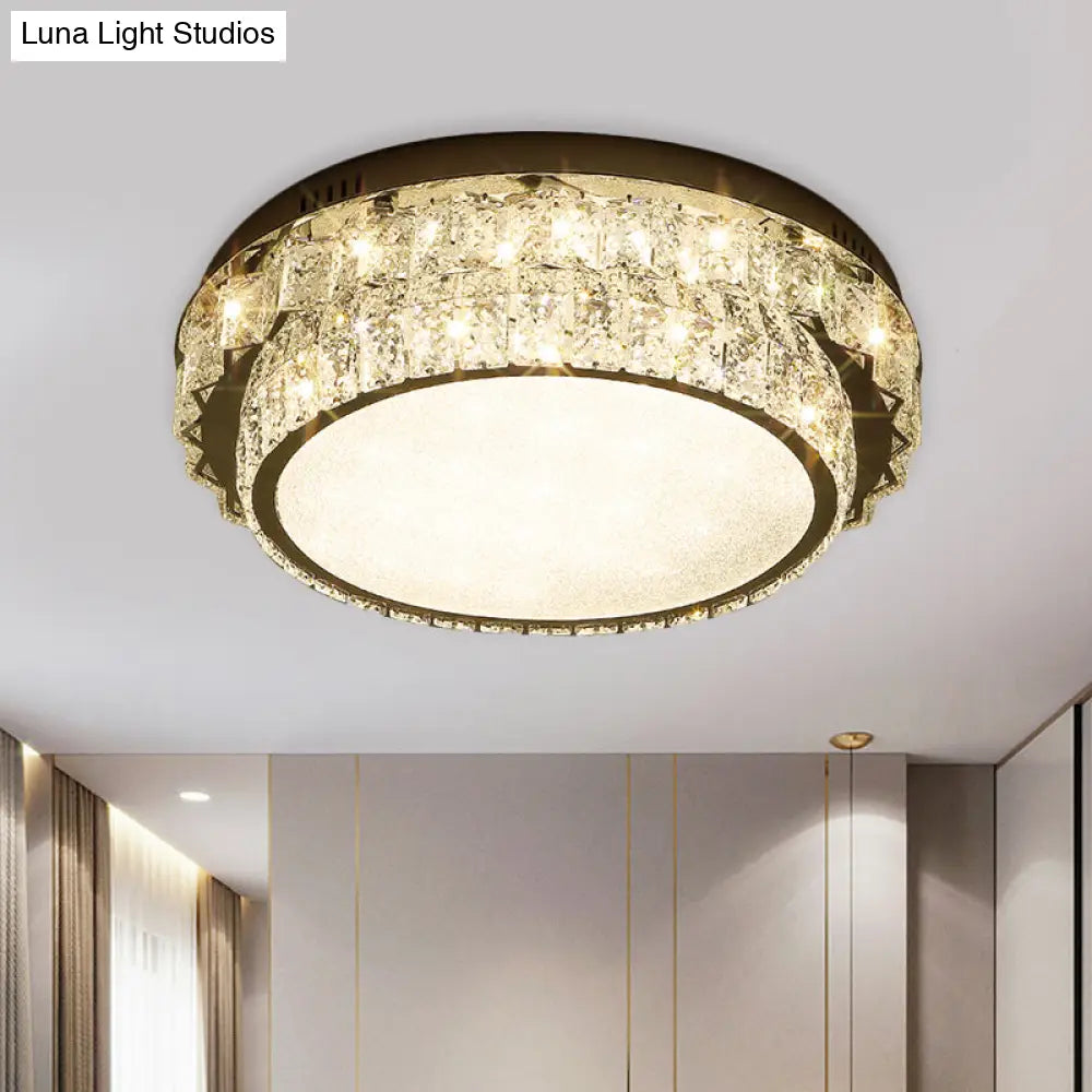 Modern Chrome Square/Round Crystal Block Led Flush Light For Bedroom - Close To Ceiling Lamp