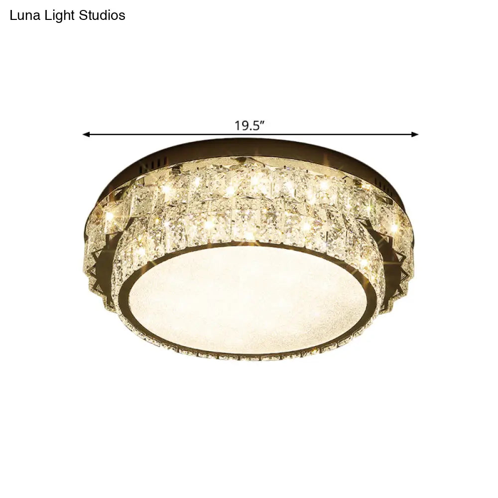Modern Chrome Square/Round Crystal Block Led Flush Light For Bedroom - Close To Ceiling Lamp