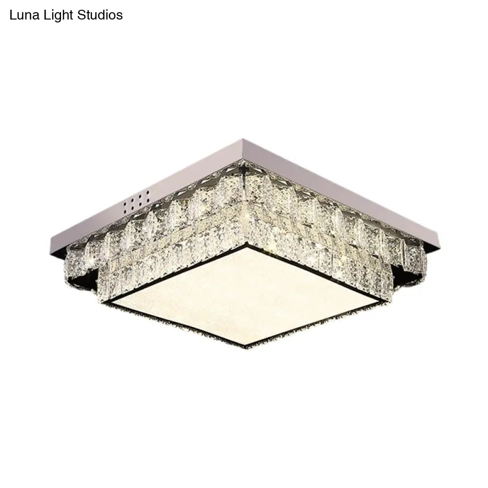 Modern Chrome Square/Round Crystal Block Led Flush Light For Bedroom - Close To Ceiling Lamp