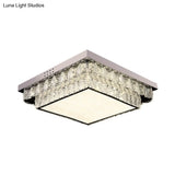 Modern Chrome Square/Round Crystal Block Led Flush Light For Bedroom - Close To Ceiling Lamp