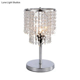 Modern Chrome Table Lamp With 2-Tier Faceted Crystal Shade - Perfect For Dining Room Desks