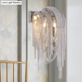 Modern Chrome Tassel Chain Sconce Light Fixture With 2 Lights For Bedroom Wall