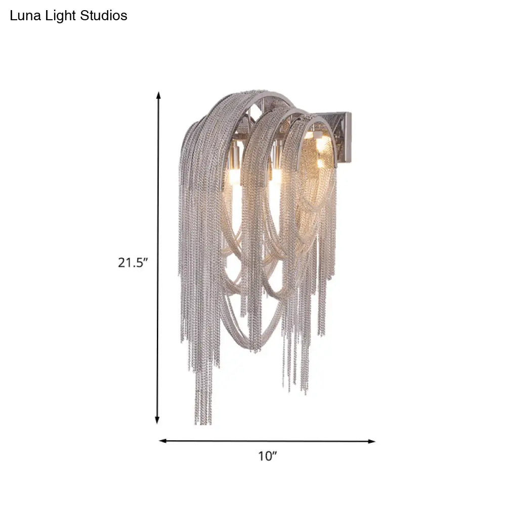 Modern Chrome Tassel Chain Sconce Light Fixture With 2 Lights For Bedroom Wall