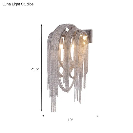 Modern Chrome Tassel Chain Sconce Light Fixture With 2 Lights For Bedroom Wall