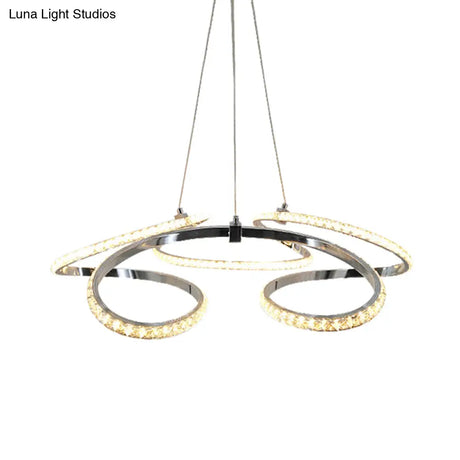 Modern Chrome Twist Chandelier - Crystal Led Pendant Light Warm/White Glow Elegant Dining Room