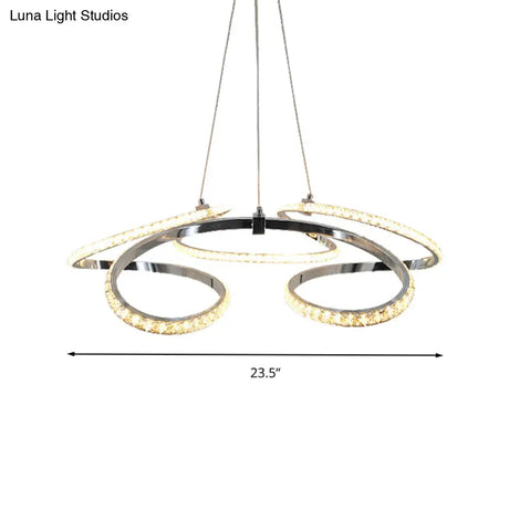 Modern Chrome Twist Chandelier - Crystal Led Pendant Light Warm/White Glow Elegant Dining Room