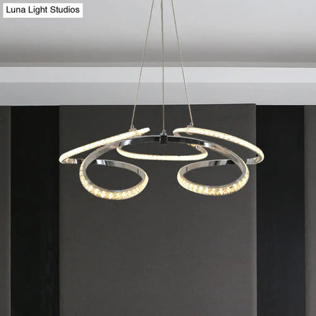 Modern Chrome Twist Chandelier - Crystal Led Pendant Light Warm/White Glow Elegant Dining Room