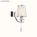 Modern Chrome Wall Lamp With K9 Crystal Drop And Diamond-Pattern Barrel Design