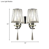 Modern Chrome Wall Lamp With K9 Crystal Drop And Diamond-Pattern Barrel Design