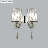 Modern Chrome Wall Lamp With K9 Crystal Drop And Diamond-Pattern Barrel Design