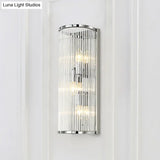 Modern Chrome Wall Sconce Fixture With Clear Crystal Shade - 3-Light Bedroom Light