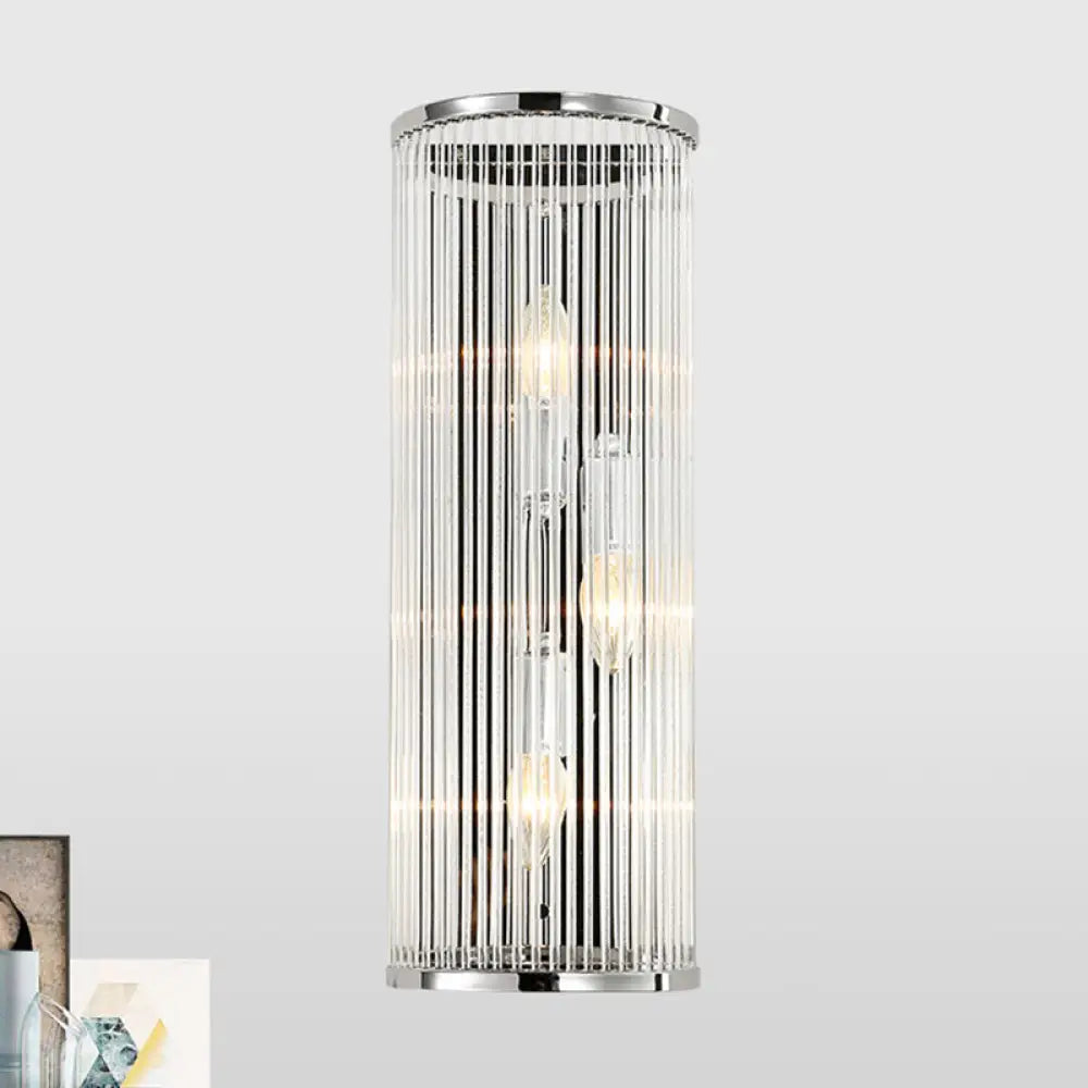 Modern Chrome Wall Sconce Fixture With Clear Crystal Shade - 3-Light Bedroom Light