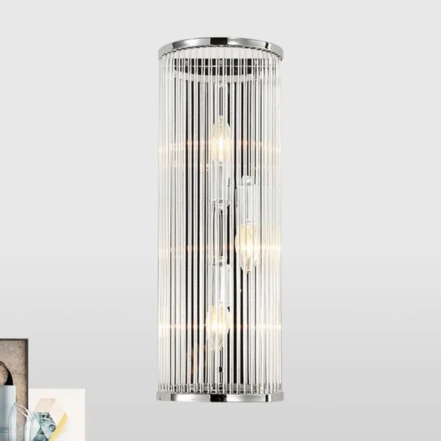 Modern Chrome Wall Sconce Fixture With Clear Crystal Shade - 3-Light Bedroom Light