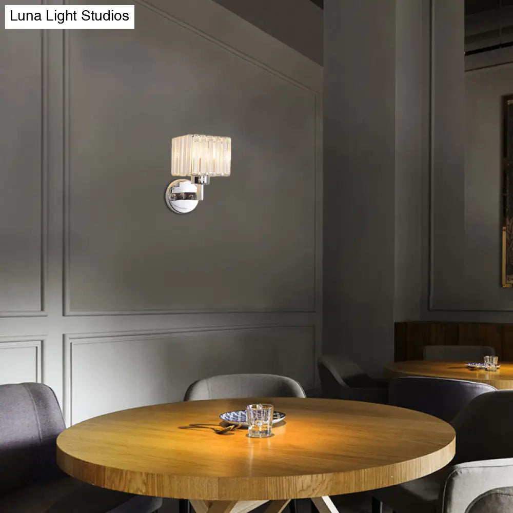 Modern Chrome Wall Sconce Light With Crystal Rod Shade - 1-Light Hallway Mount