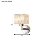 Modern Chrome Wall Sconce Light With Crystal Rod Shade - 1-Light Hallway Mount