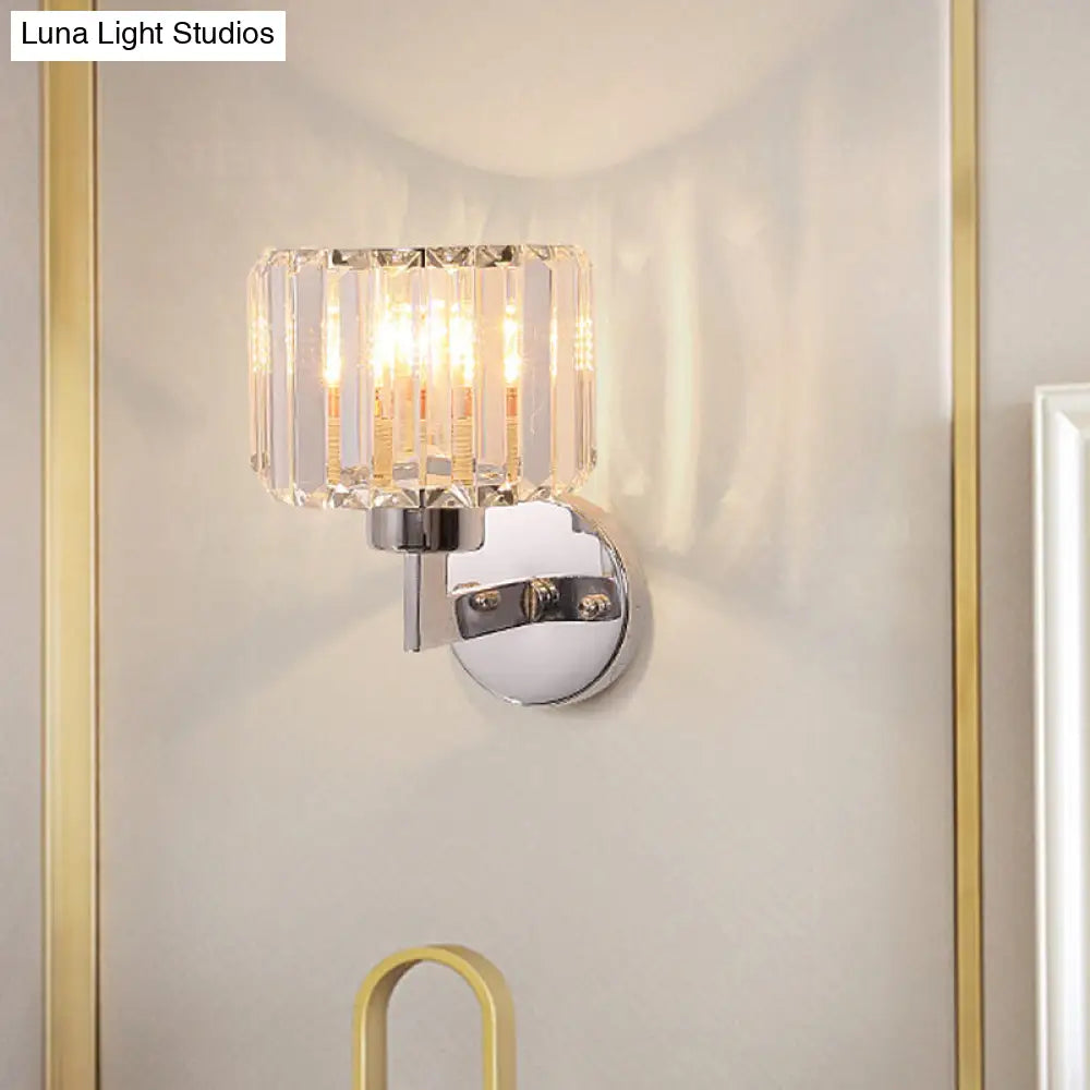 Modern Chrome Wall Sconce Light With Crystal Rod Shade - 1-Light Hallway Mount