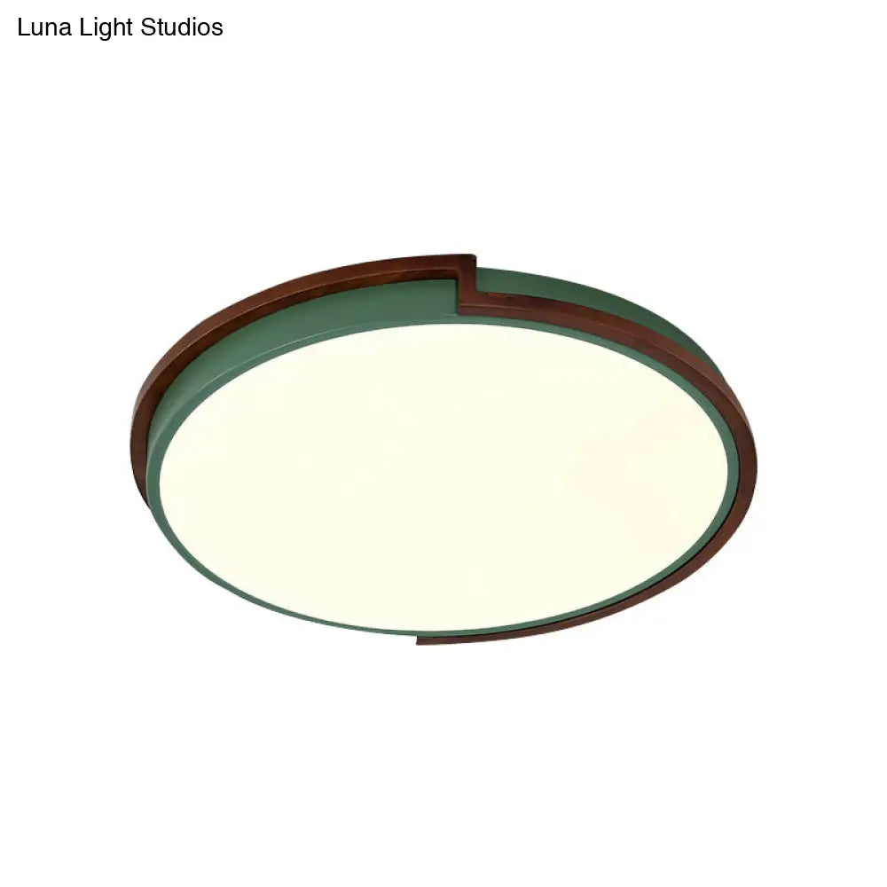 Modern Circle Flush Mount Macaron Metal Led Lamp White/Green With Acrylic Diffuser For Living Room