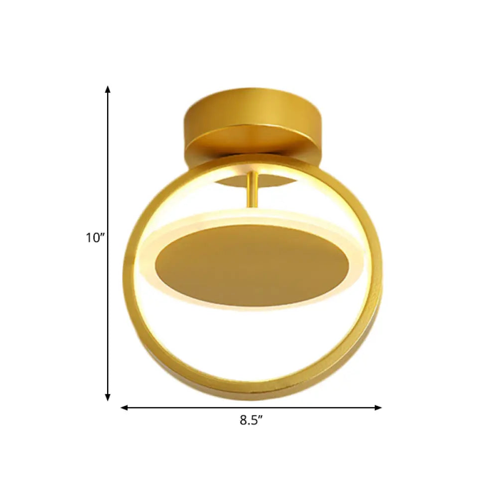 Modern Circle Led Flush Mount Light - Metallic Gold White/Warm Glow For Hallway