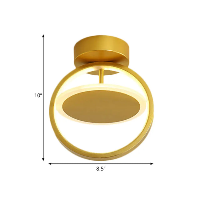 Modern Circle Led Flush Mount Light - Metallic Gold White/Warm Glow For Hallway