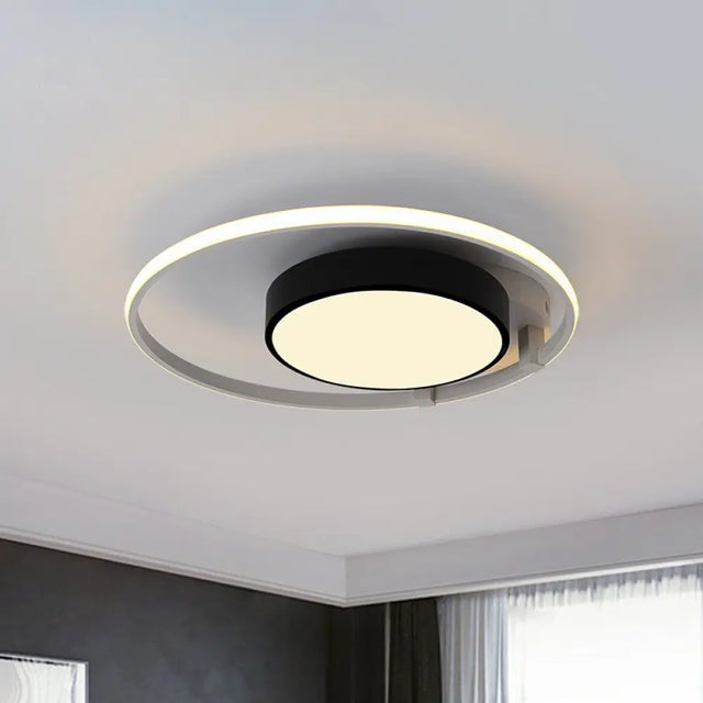 Modern Circular Acrylic Flush Ceiling Light: Stylish Black Finish 2/3 Lights Mount Fixture For