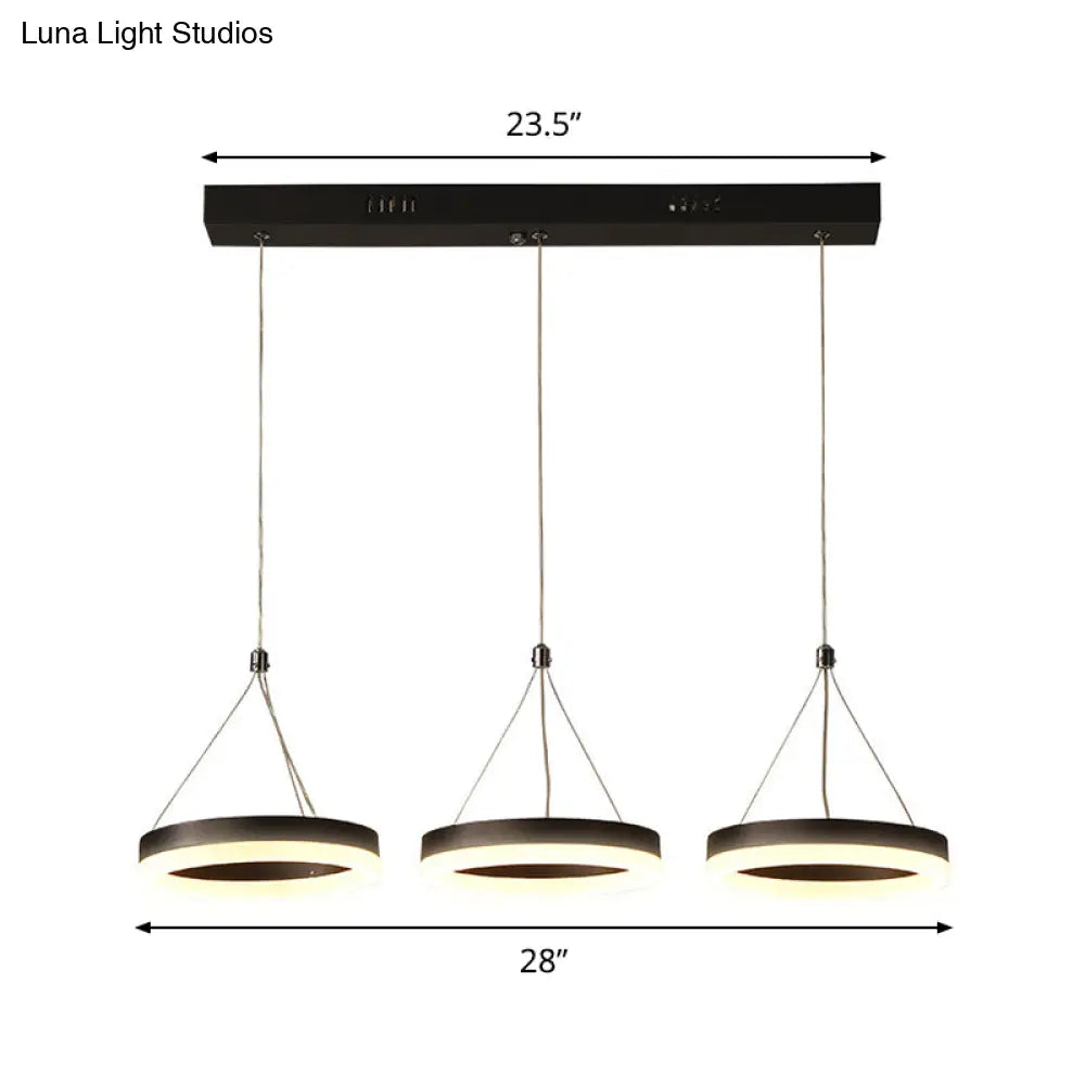 Modern Circular Acrylic Pendant With 3 Black Led Heads - Multi Light Ceiling Fixture