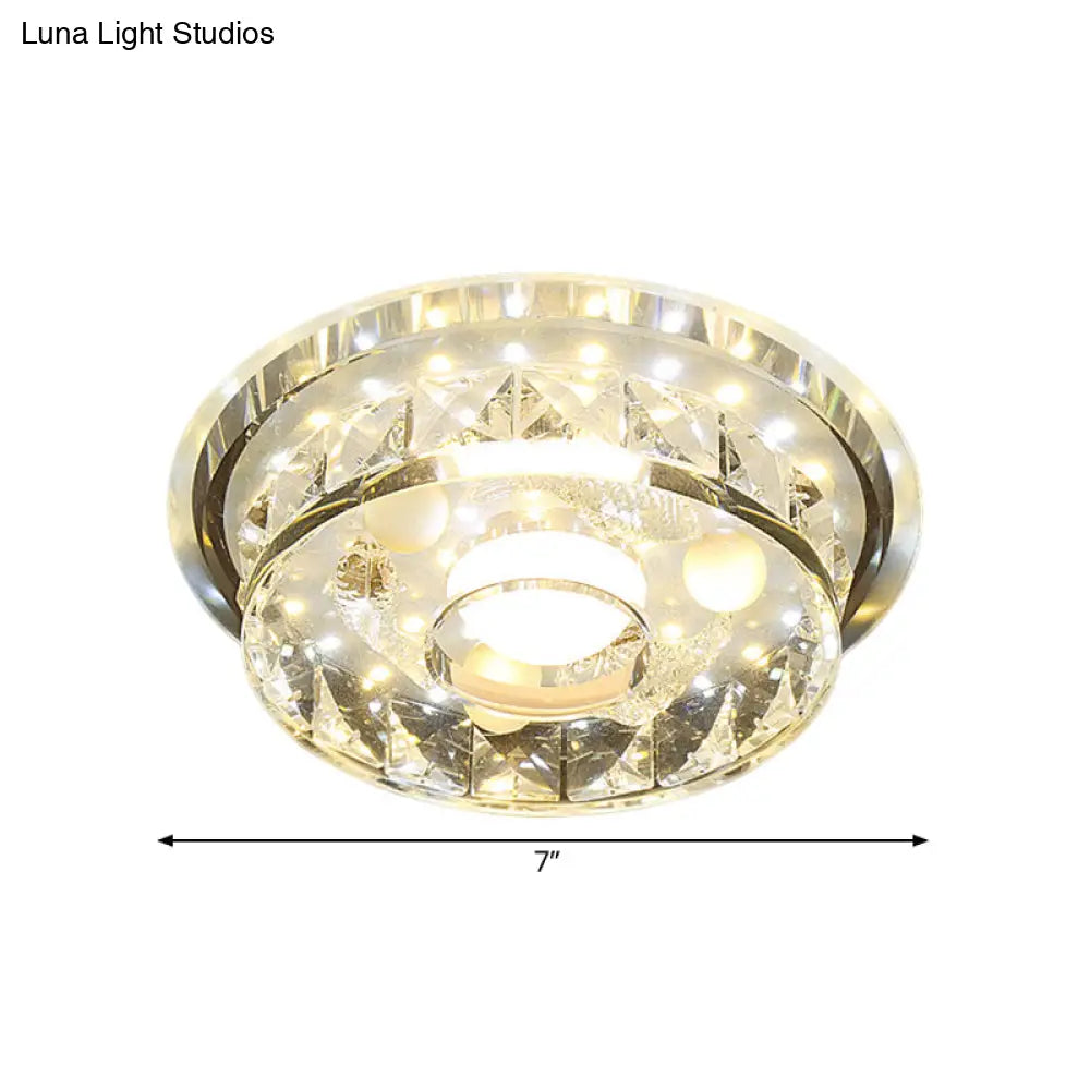 Modern Circular Flush Light Fixture - Clear Crystal Led Hallway Ceiling Lighting In 3 Color Options
