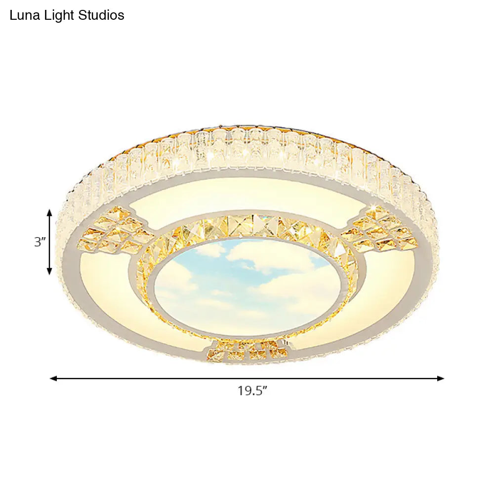 Modern Circular Flushmount Led Ceiling Light With Clear Crystal And Fun Patterns – Ideal For Bedroom