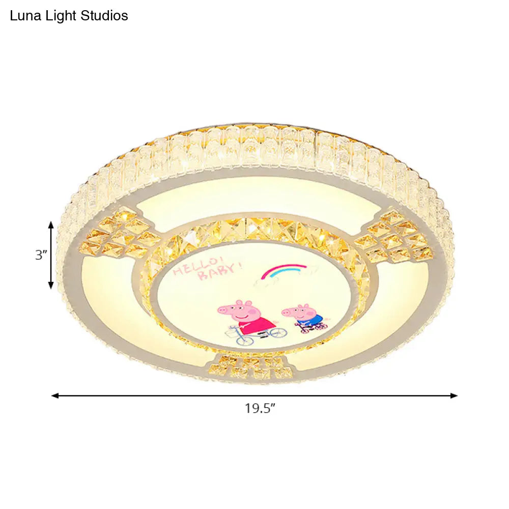 Modern Circular Flushmount Led Ceiling Light With Clear Crystal And Fun Patterns – Ideal For Bedroom