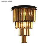Modern Clear/Amber Layered Wall Light Sconce With Crystal Accents - 2-Light Mounted Lamp For Living