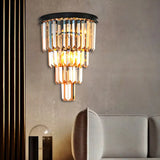 Modern Clear/Amber Layered Wall Light Sconce With Crystal Accents - 2-Light Mounted Lamp For Living