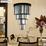 Modern Clear/Amber Layered Wall Light Sconce With Crystal Accents - 2-Light Mounted Lamp For Living