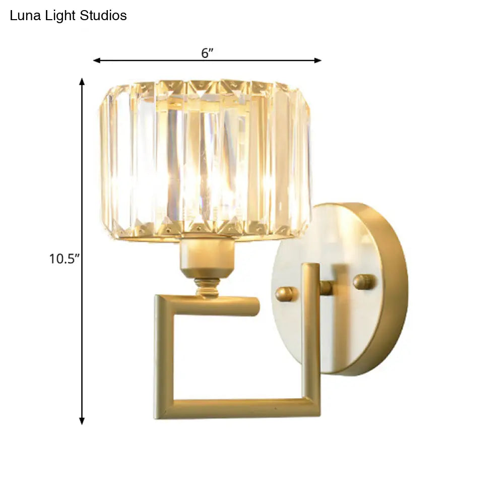 Modern Clear Crystal Block Wall Sconce Light With Gold Finish Ideal For Bedroom Lighting