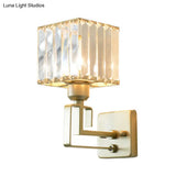 Modern Clear Crystal Block Wall Sconce Light With Gold Finish Ideal For Bedroom Lighting