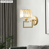 Modern Clear Crystal Block Wall Sconce Light With Gold Finish Ideal For Bedroom Lighting
