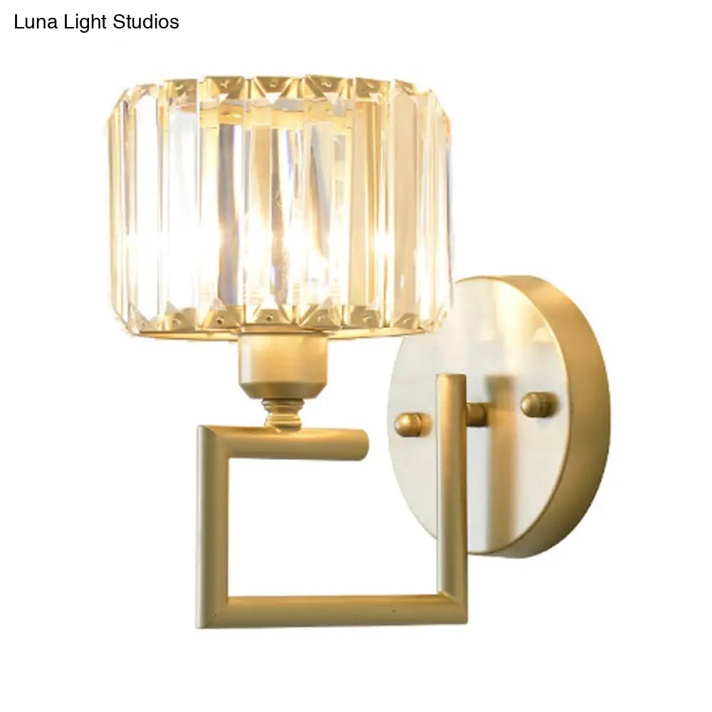 Modern Clear Crystal Block Wall Sconce Light With Gold Finish Ideal For Bedroom Lighting