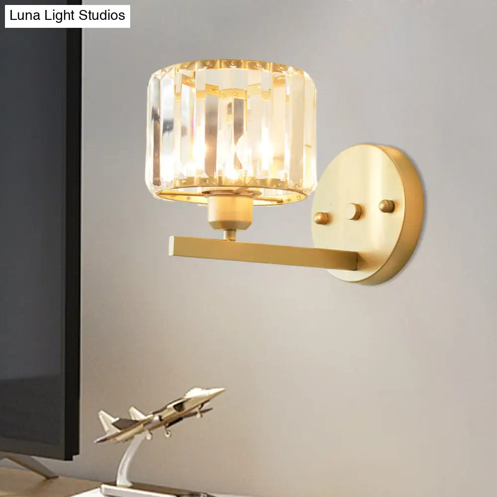 Modern Clear Crystal Block Wall Sconce Light With Gold Finish Ideal For Bedroom Lighting
