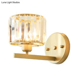 Modern Clear Crystal Block Wall Sconce Light With Gold Finish Ideal For Bedroom Lighting