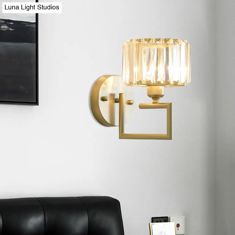 Modern Clear Crystal Block Wall Sconce Light With Gold Finish Ideal For Bedroom Lighting