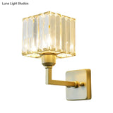 Modern Clear Crystal Block Wall Sconce Light With Gold Finish Ideal For Bedroom Lighting