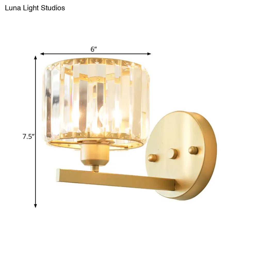 Modern Clear Crystal Block Wall Sconce Light With Gold Finish Ideal For Bedroom Lighting