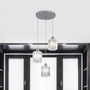 Modern Clear Crystal Cylinder Pendant Light With Chrome Finish - 3 Bulb Hanging Lamp Kit