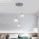 Modern Clear Crystal Cylinder Pendant Light With Chrome Finish - 3 Bulb Hanging Lamp Kit