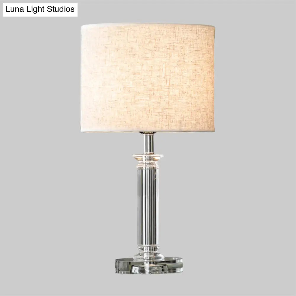 Modern Clear Crystal Drum Nightstand Lamp - 1-Light White Table Light For Living Room