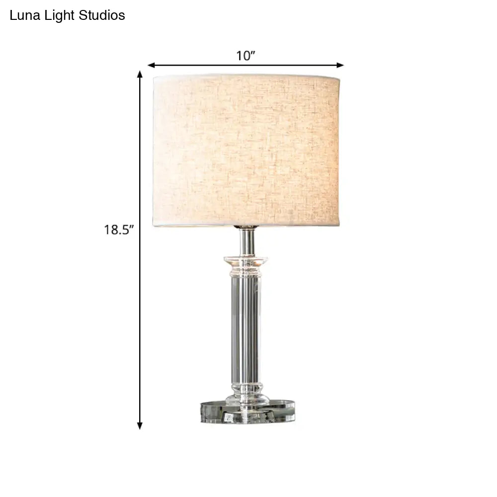 Modern Clear Crystal Drum Nightstand Lamp - 1-Light White Table Light For Living Room