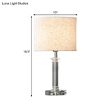 Modern Clear Crystal Drum Nightstand Lamp - 1-Light White Table Light For Living Room