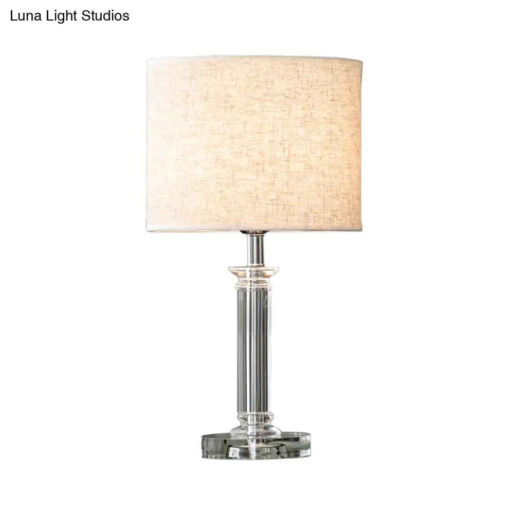 Modern Clear Crystal Drum Nightstand Lamp - 1-Light White Table Light For Living Room